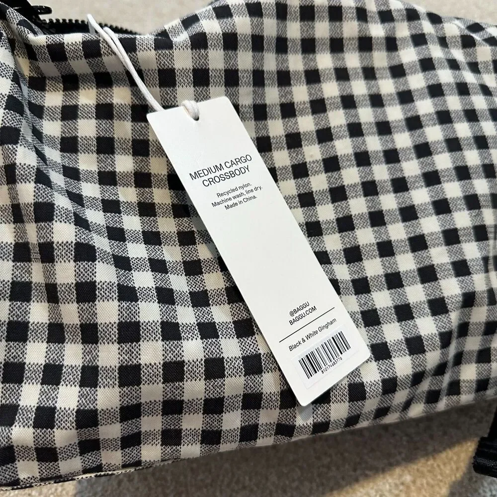 Baggu Medium Cargo Crossbody in Black & White Gingham